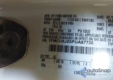 2023 Ford Escape Platinum z USA, uszkodzony, nr VIN 1FMCU9JZ6PUA87730